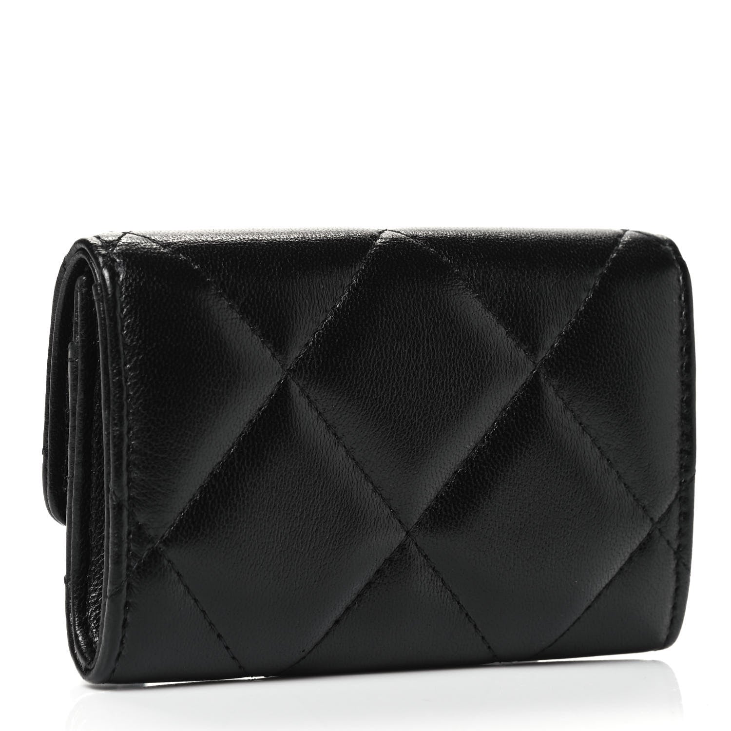 Chanel Shiny Goatskin Quilted Chanel 19 Flap Card Holder Black 2 of 4