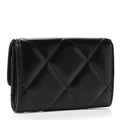 Chanel Shiny Goatskin Quilted Chanel 19 Flap Card Holder Black 2 of 4