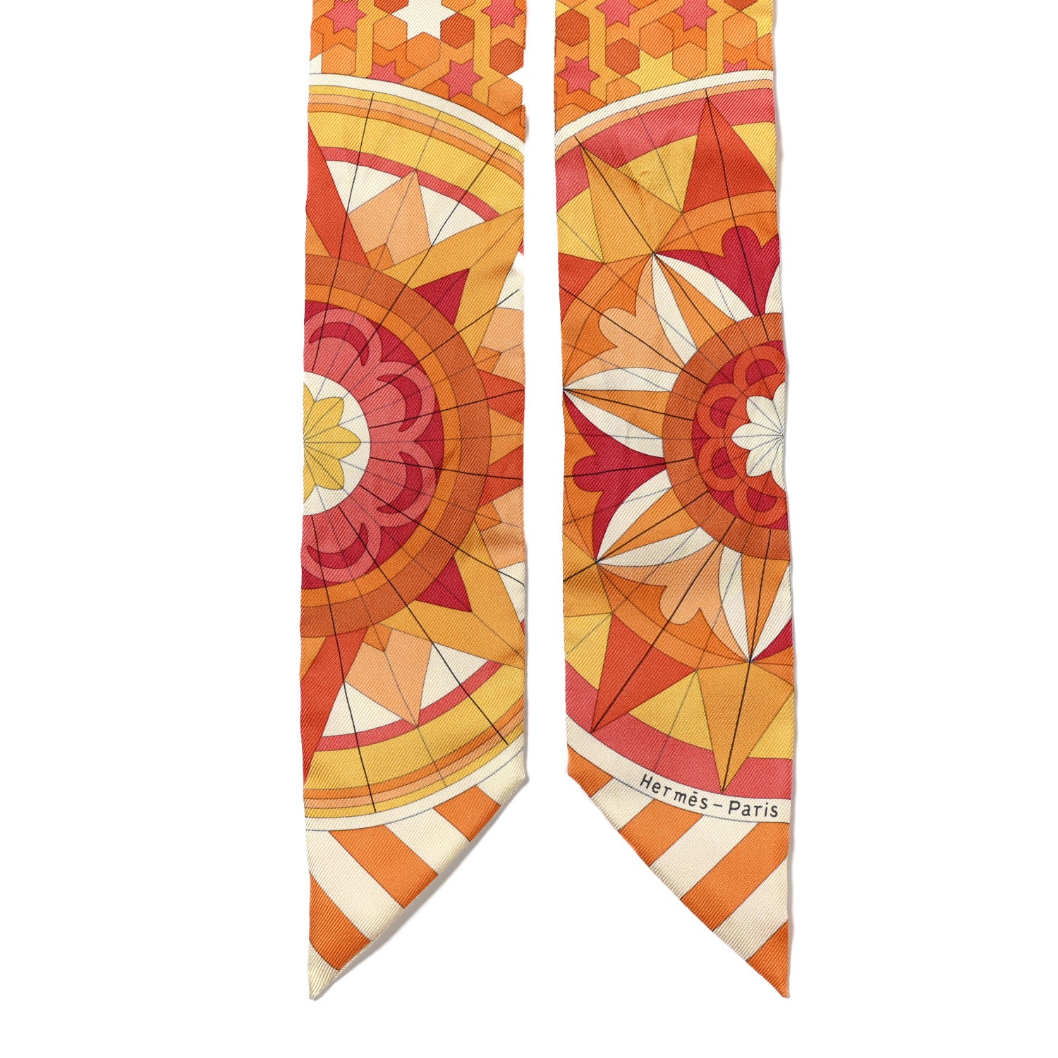Hermes Silk Rose de Compas Twilly Orange Corail Jaune D'Or 2 of 4