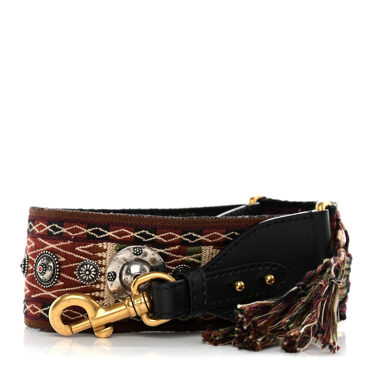 Canvas Embroidered Studded Bohemian Fringe Shoulder Strap Black Multicolor