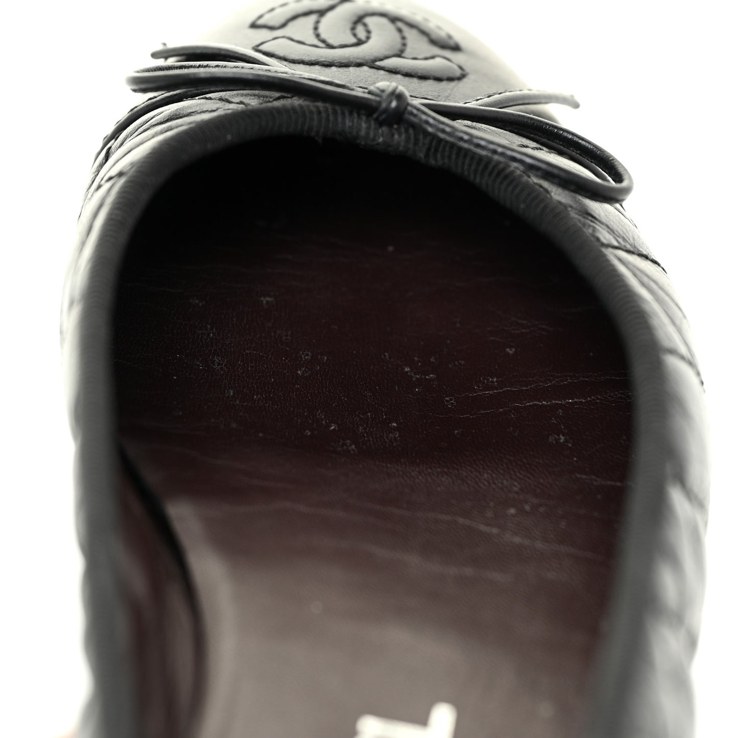 Aged Calfskin Quilted Cap Toe Ballerina Flats 35.5 Black