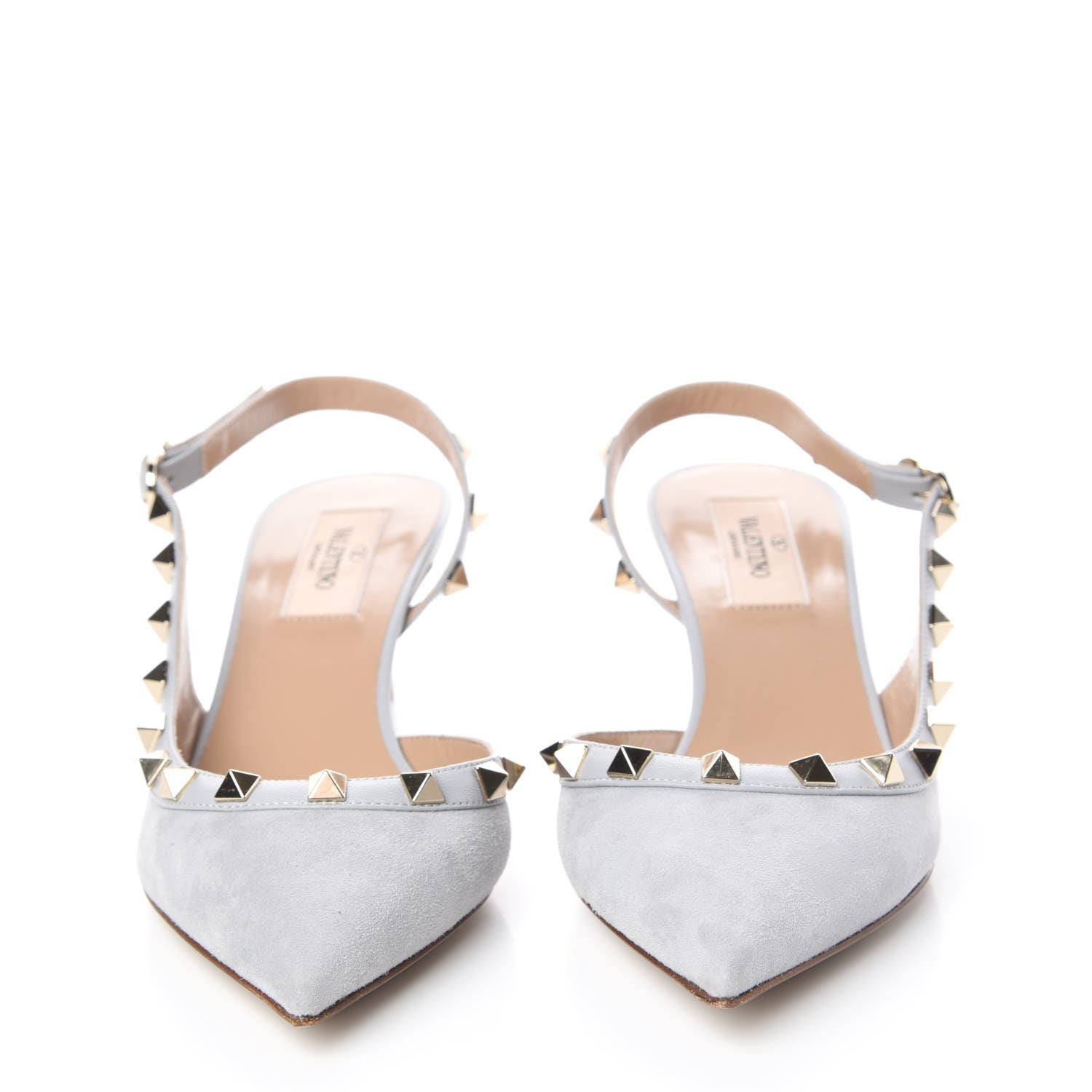 Valentino Garavani Suede Nappa Rockstud Half D'Orsay Slingback 50mm Pumps 35.5 Pastel Grey 2 of 12