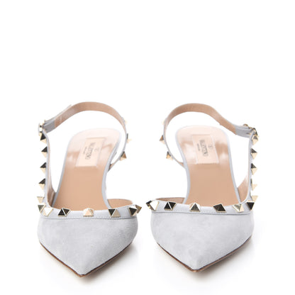 Valentino Garavani Suede Nappa Rockstud Half D'Orsay Slingback 50mm Pumps 35.5 Pastel Grey 2 of 12