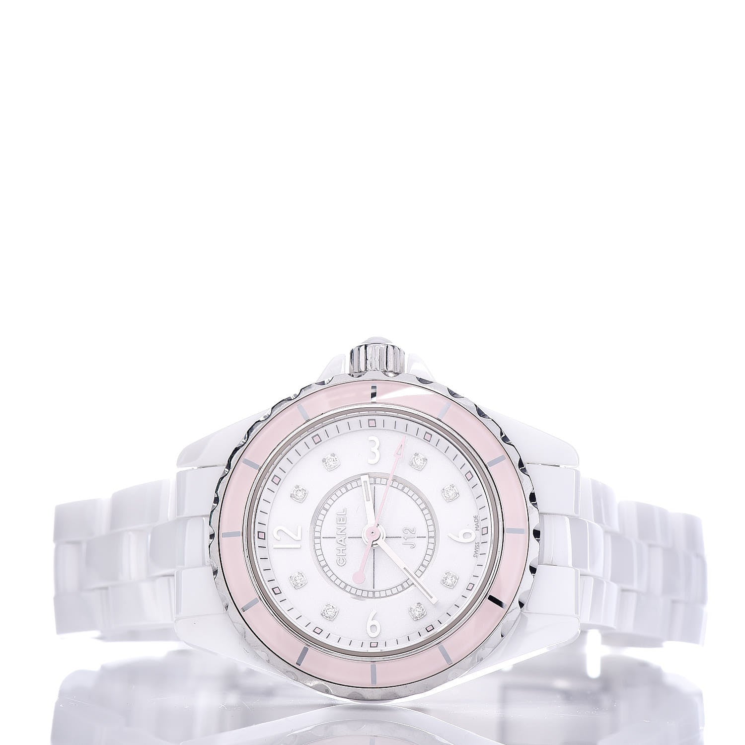 Chanel Stainless Steel Ceramic Diamond 29mm J12 Quartz Watch Pink 3 of 5