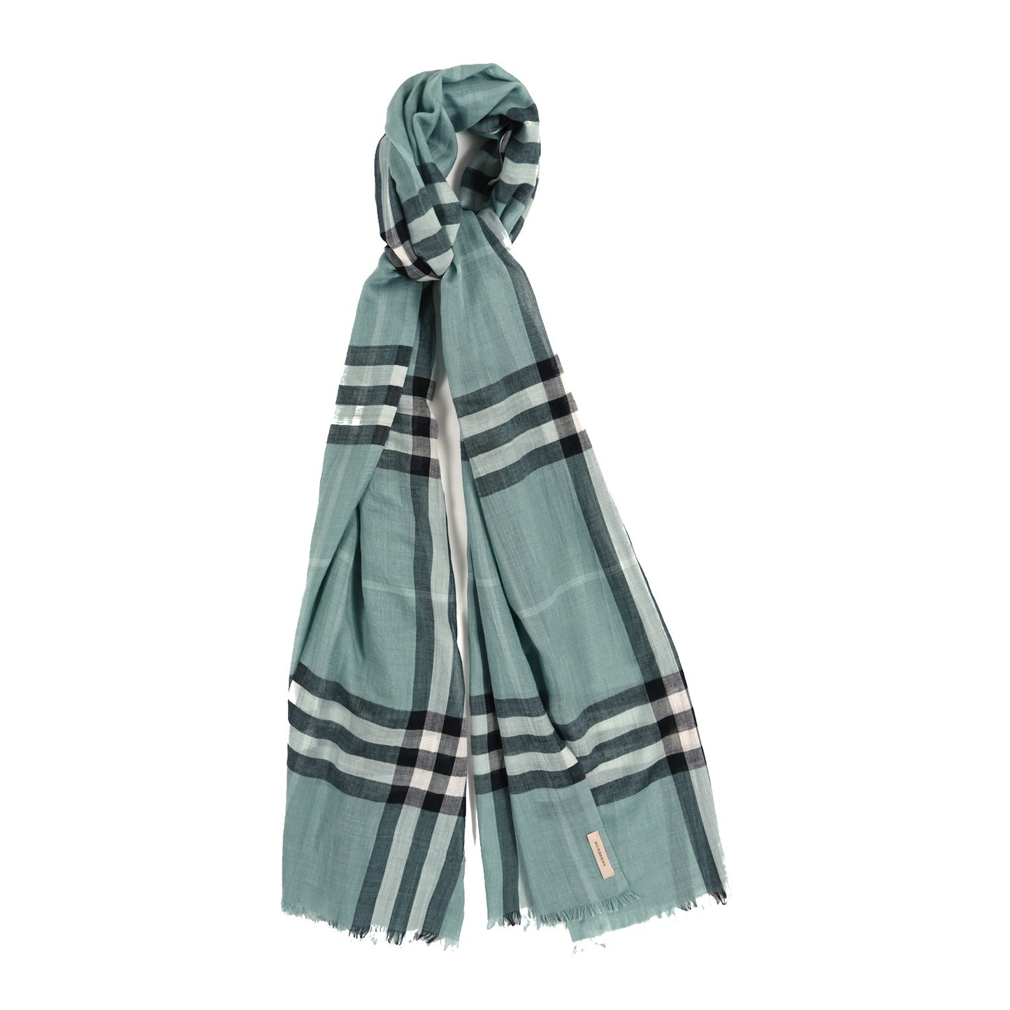 Wool Silk Gauze Giant Check Scarf Turquoise