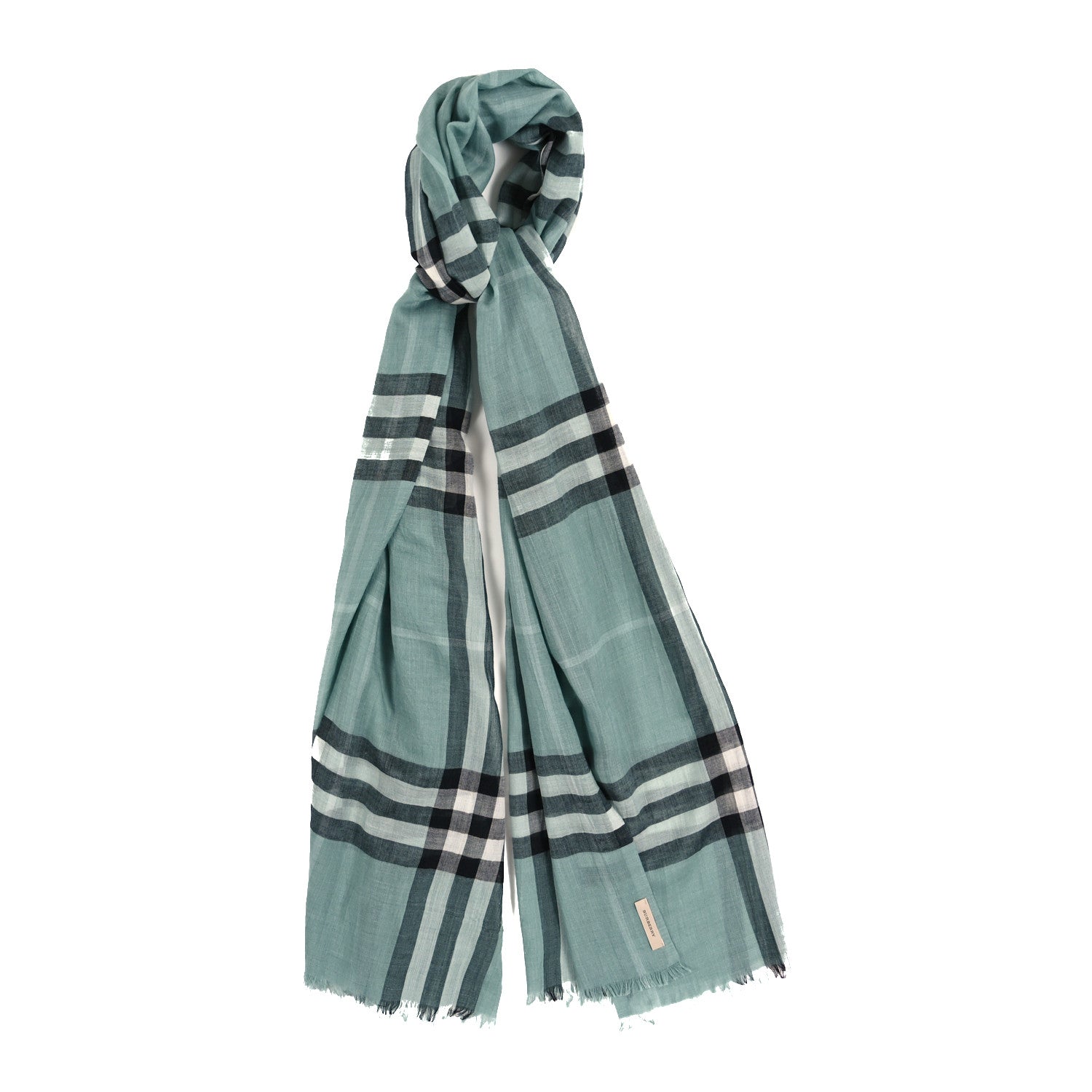 Burberry Wool Silk Gauze Giant Check Scarf Turquoise 1 of 3