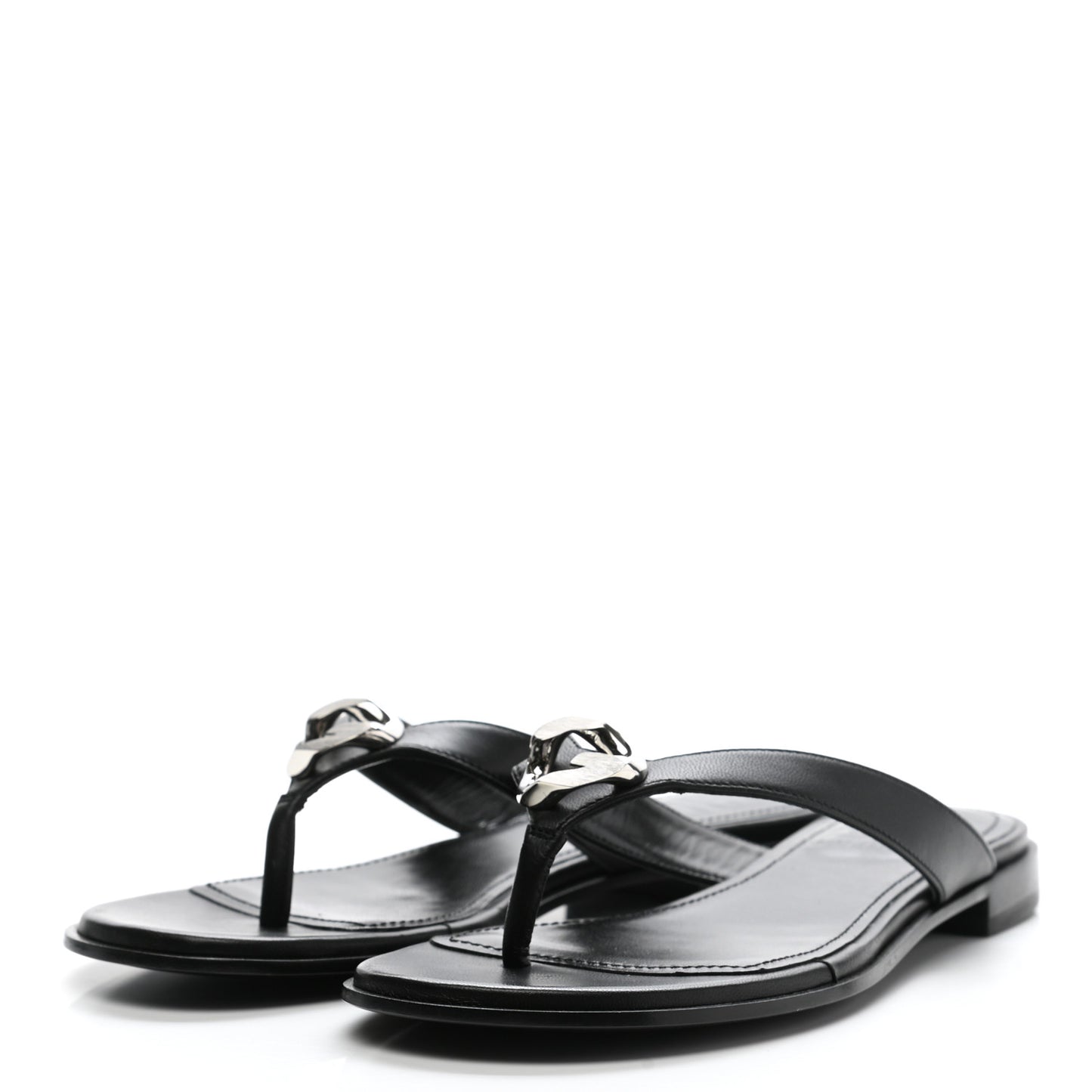 Calfskin G Chain Sandals 36 Black