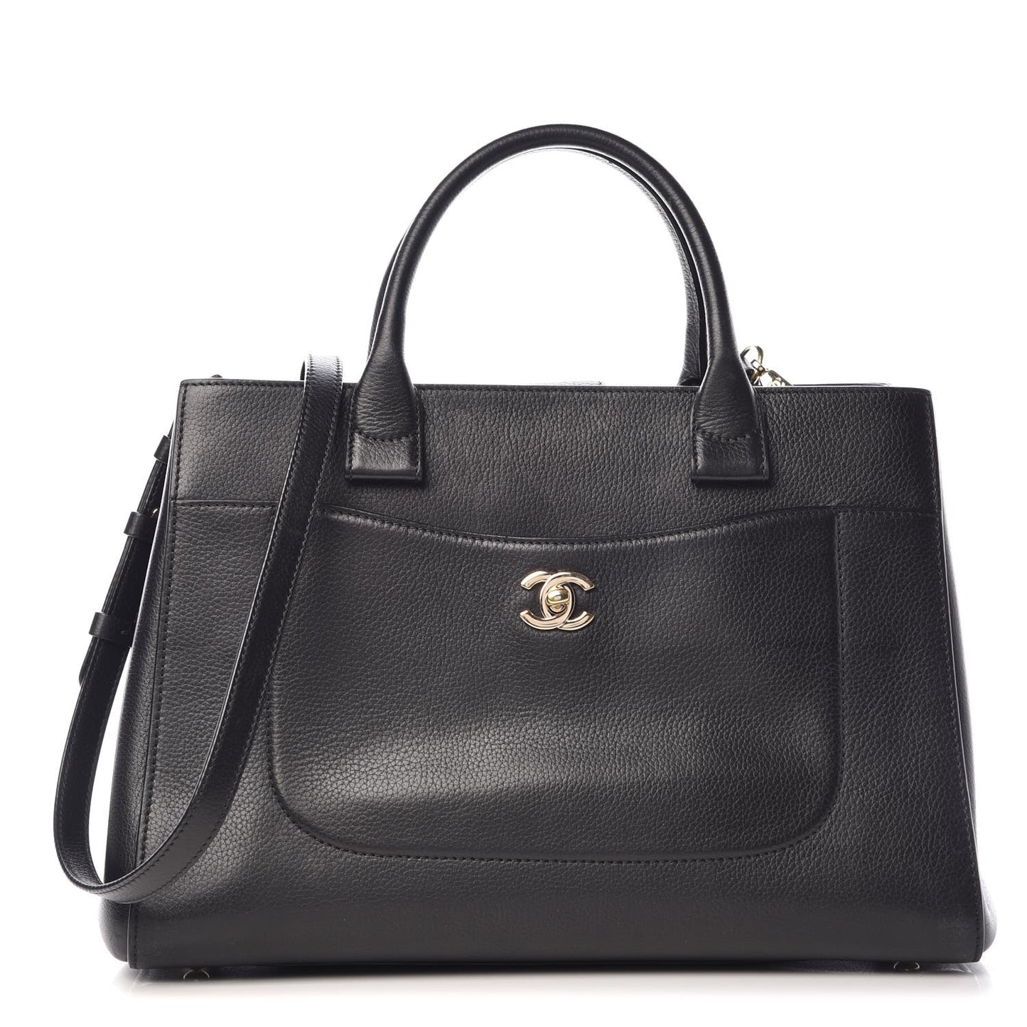 Grained Calfskin Small Neo Executive Shopper Tote Black
