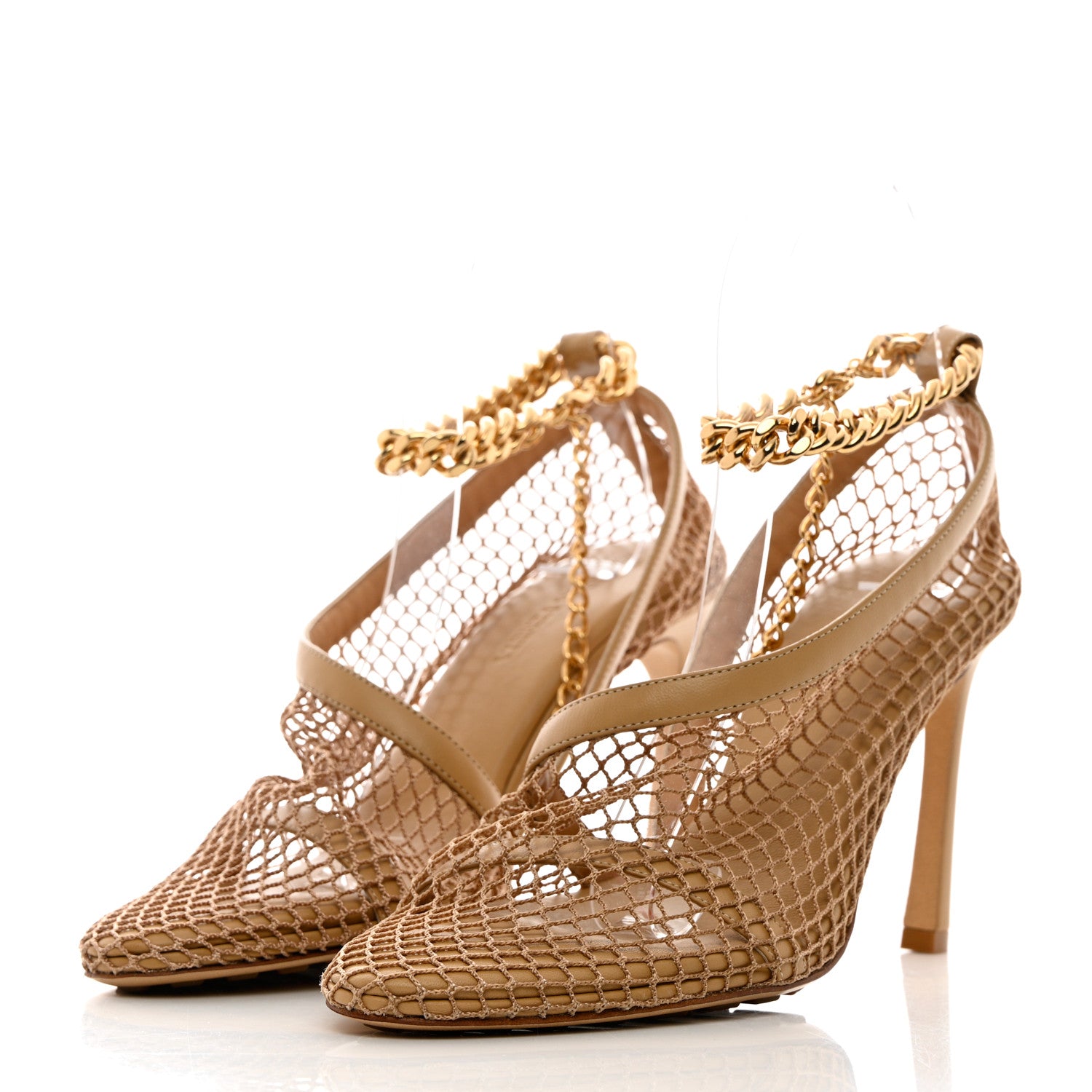 Bottega Veneta Mesh Nappa Chunky Chain Sandals 37 Beige Pony 3 of 11