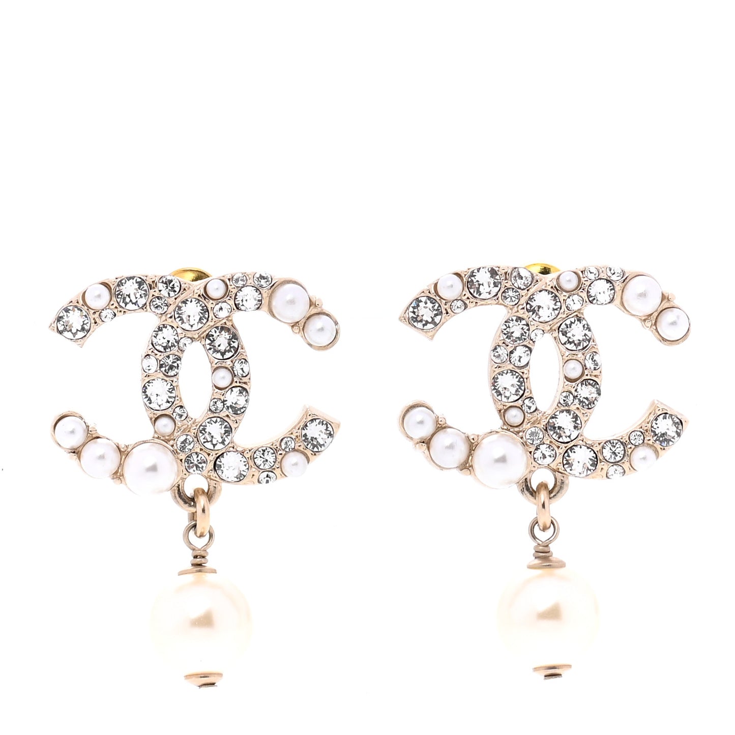 Crystal Pearl CC Drop Earrings Gold