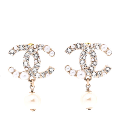 Chanel Crystal Pearl CC Drop Earrings Gold 1 of 4