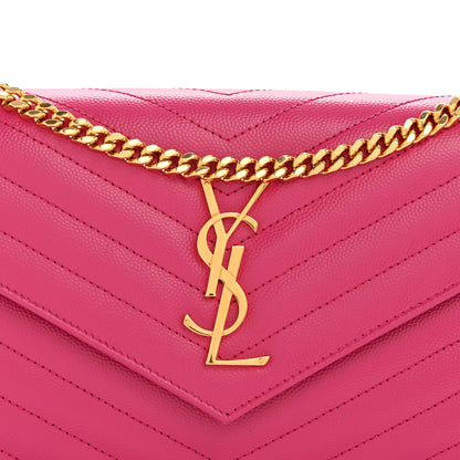 Saint Laurent Grain De Poudre Matelasse Chevron Monogram Chain Wallet Hot Pink 8 of 12