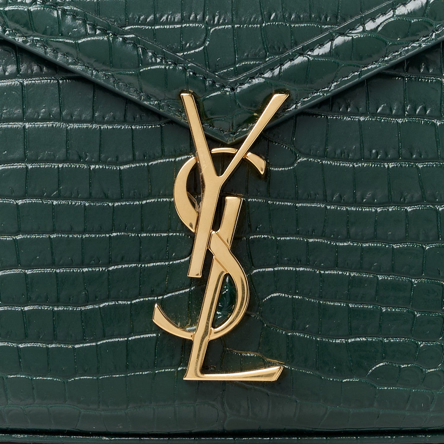 Saint Laurent Calfskin Crocodile Embossed Mini Classic Monogram Cassandra Top Handle Dark Mint 9 of 11