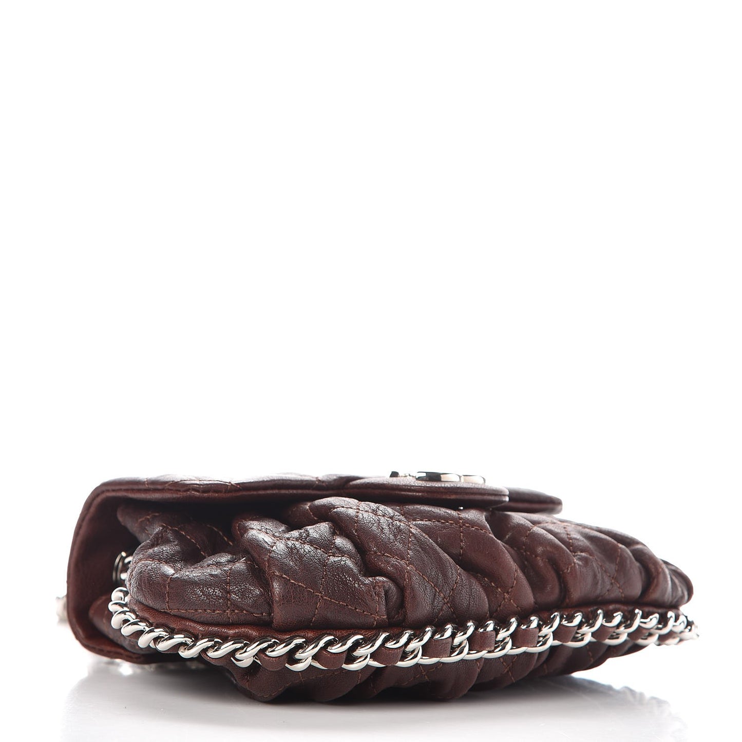 Washed Lambskin Quilted Mini Chain Around Flap Dark Brown