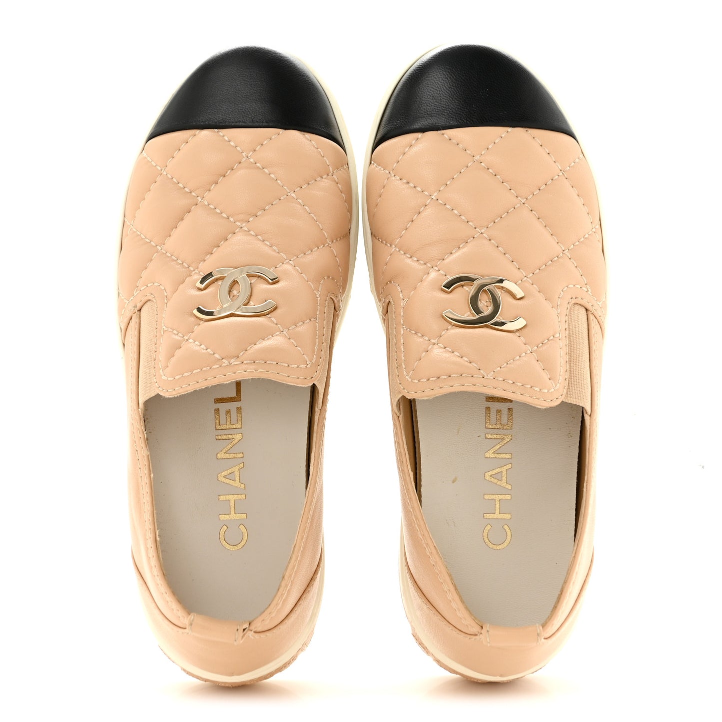 Lambskin Quilted Womens CC Stroll Sneakers 36.5 Beige