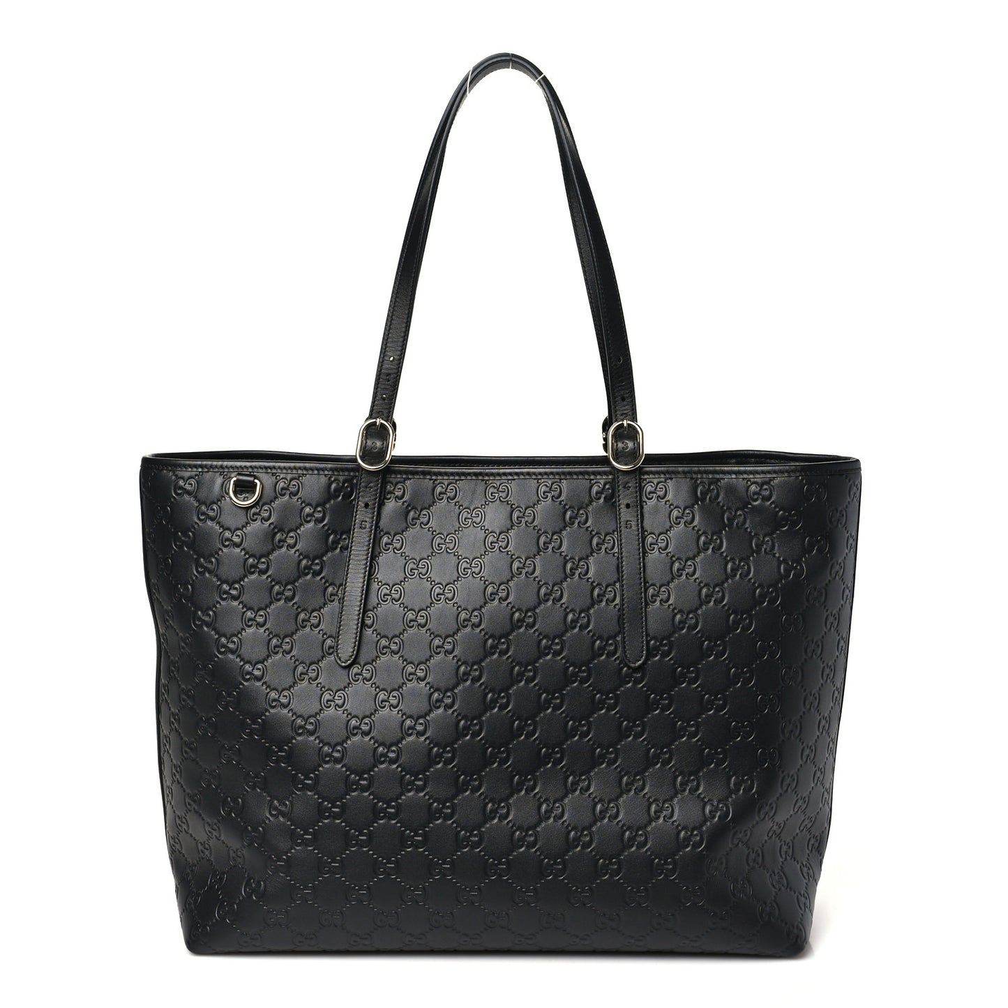GG Calfskin Embossed Emblem Large Tote Bag Black