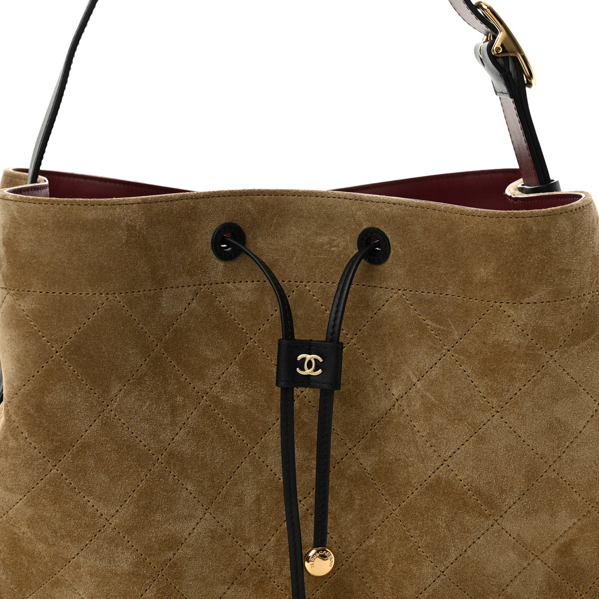 Suede Quilted Bucket Bag Dark Beige Black