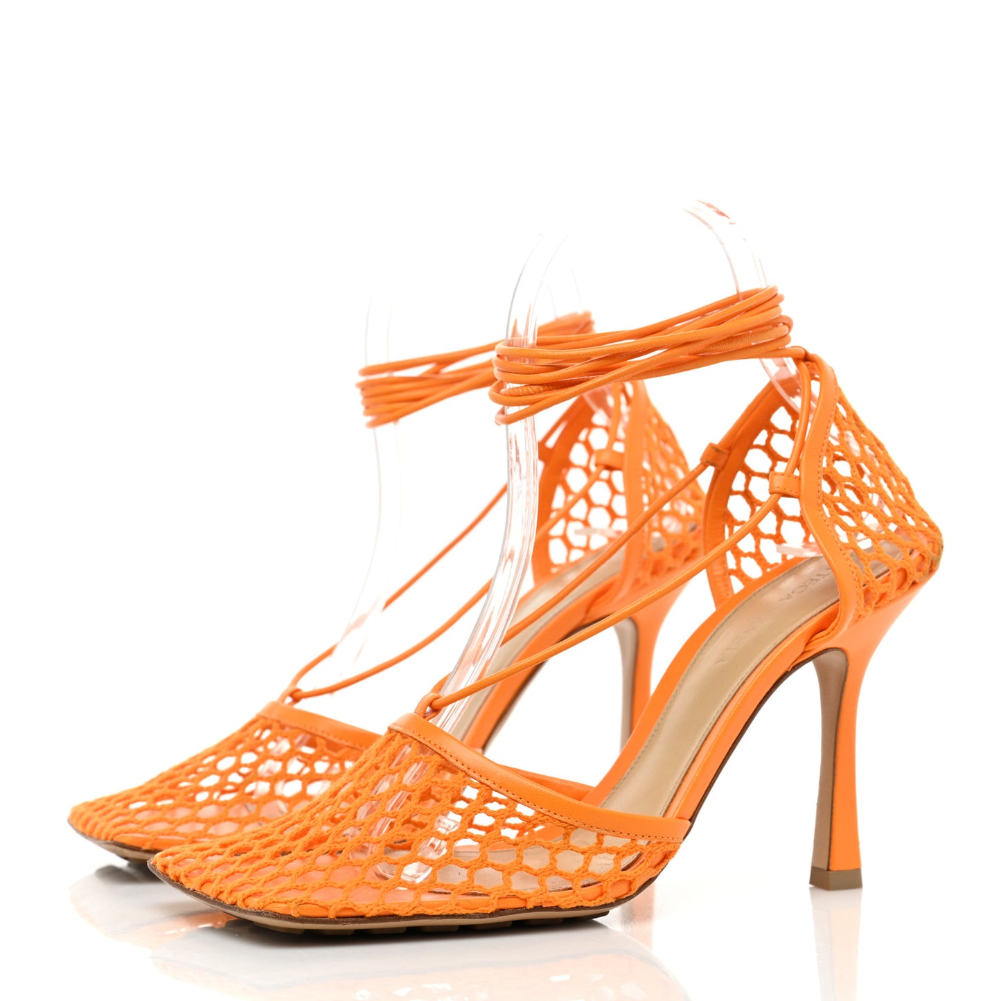 Mesh Nappa Stretch Ankle Tie Sandals 38.5 Tangerine