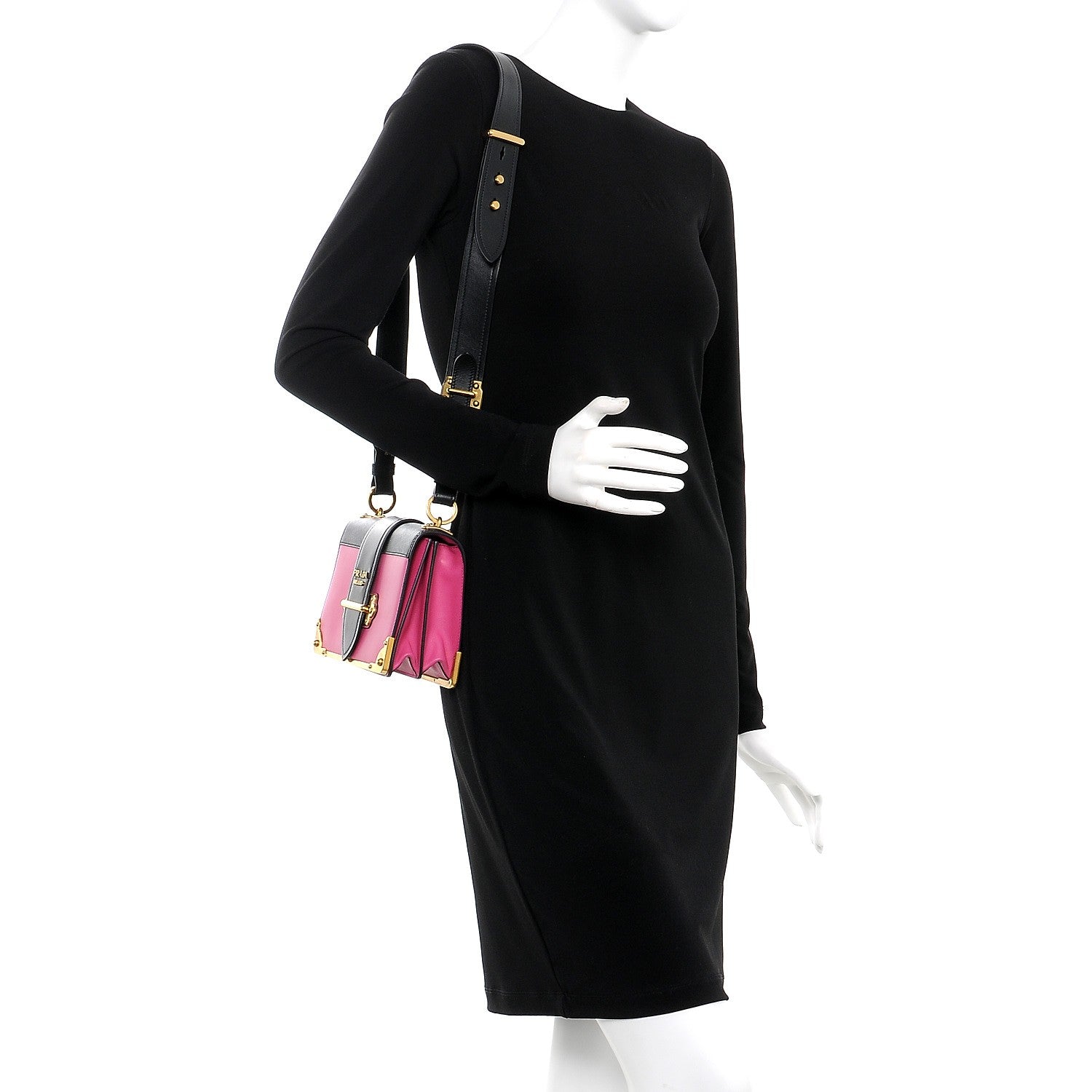 Prada City Calf Saffiano Cahier Bag Fuxia Black 2 of 6