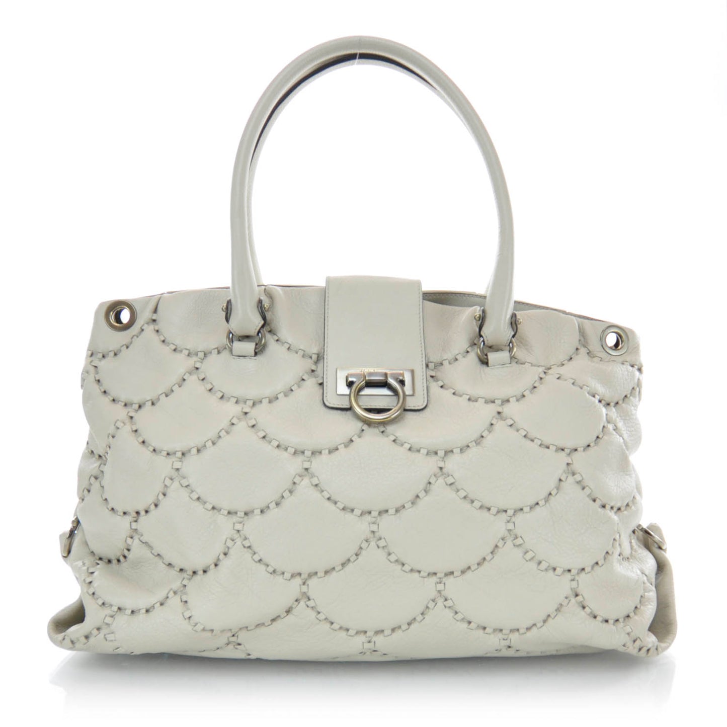 SALVATOREFERRAGAMOLeatherStitchedSatchelIvory