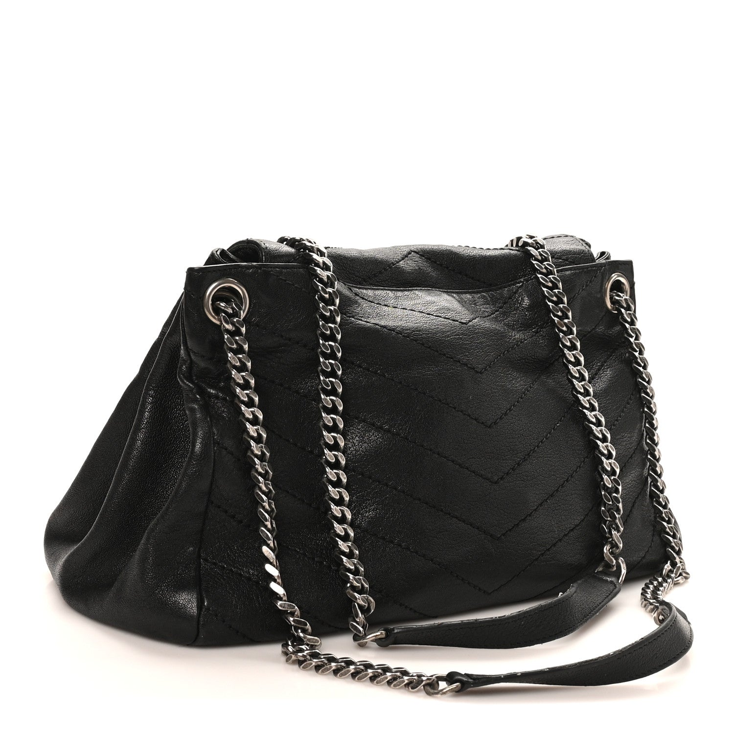 Saint Laurent Pebbled Lambskin Chevron Monogram Large Nolita Black 3 of 11