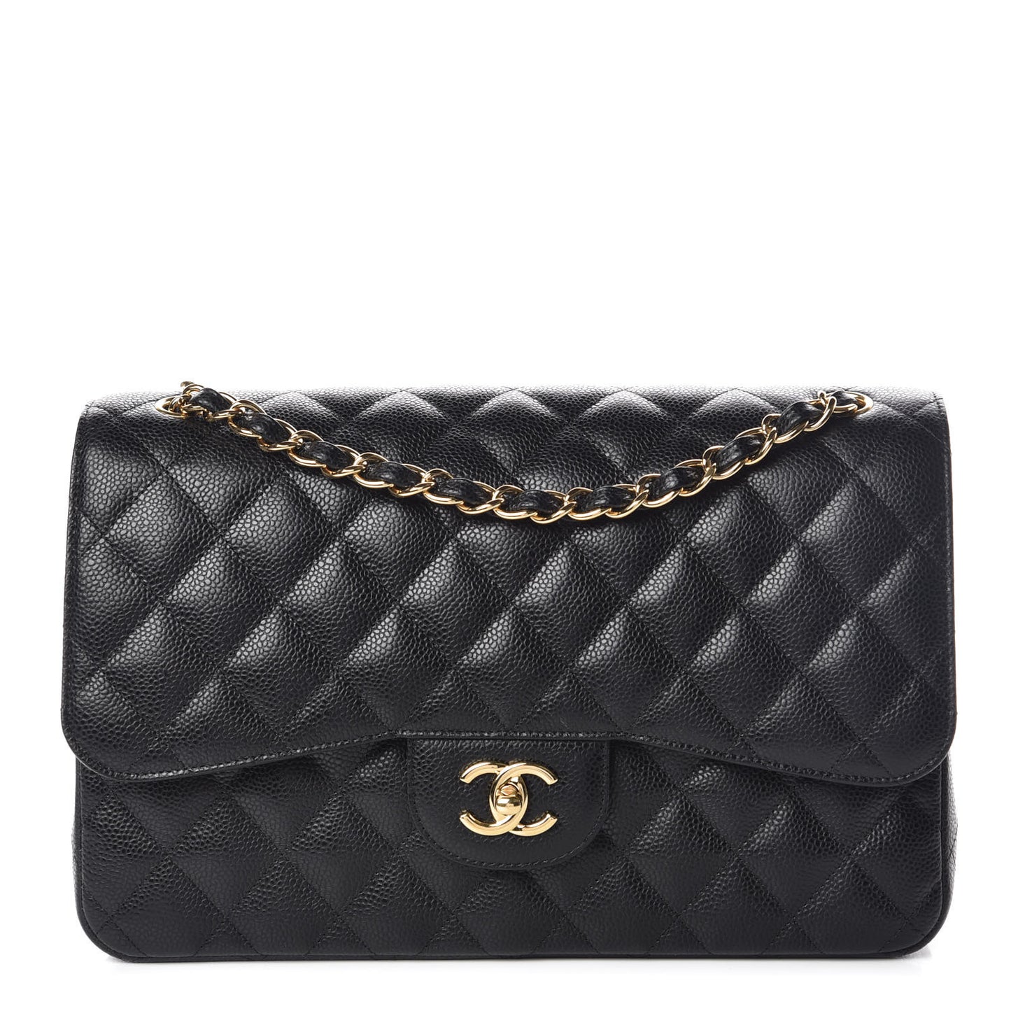 Caviar Quilted Jumbo Double Flap Black