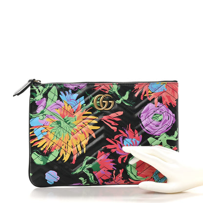 Gucci X KEN SCOTT Calfskin Matelasse Floral Print GG Marmont Zip Pouch Black 2 of 8