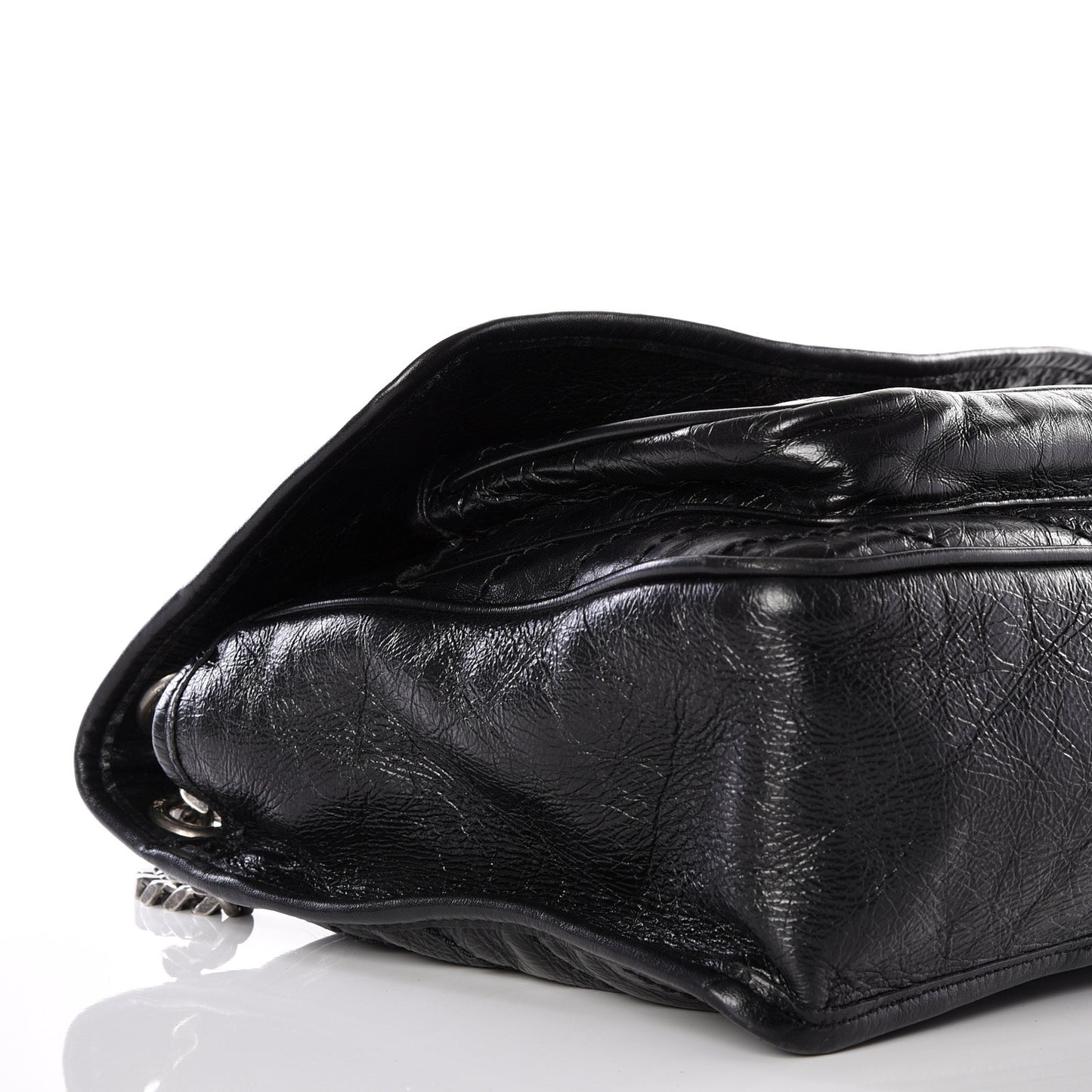 Crinkled Calfskin Matelasse Monogram Medium Niki Chain Satchel Black