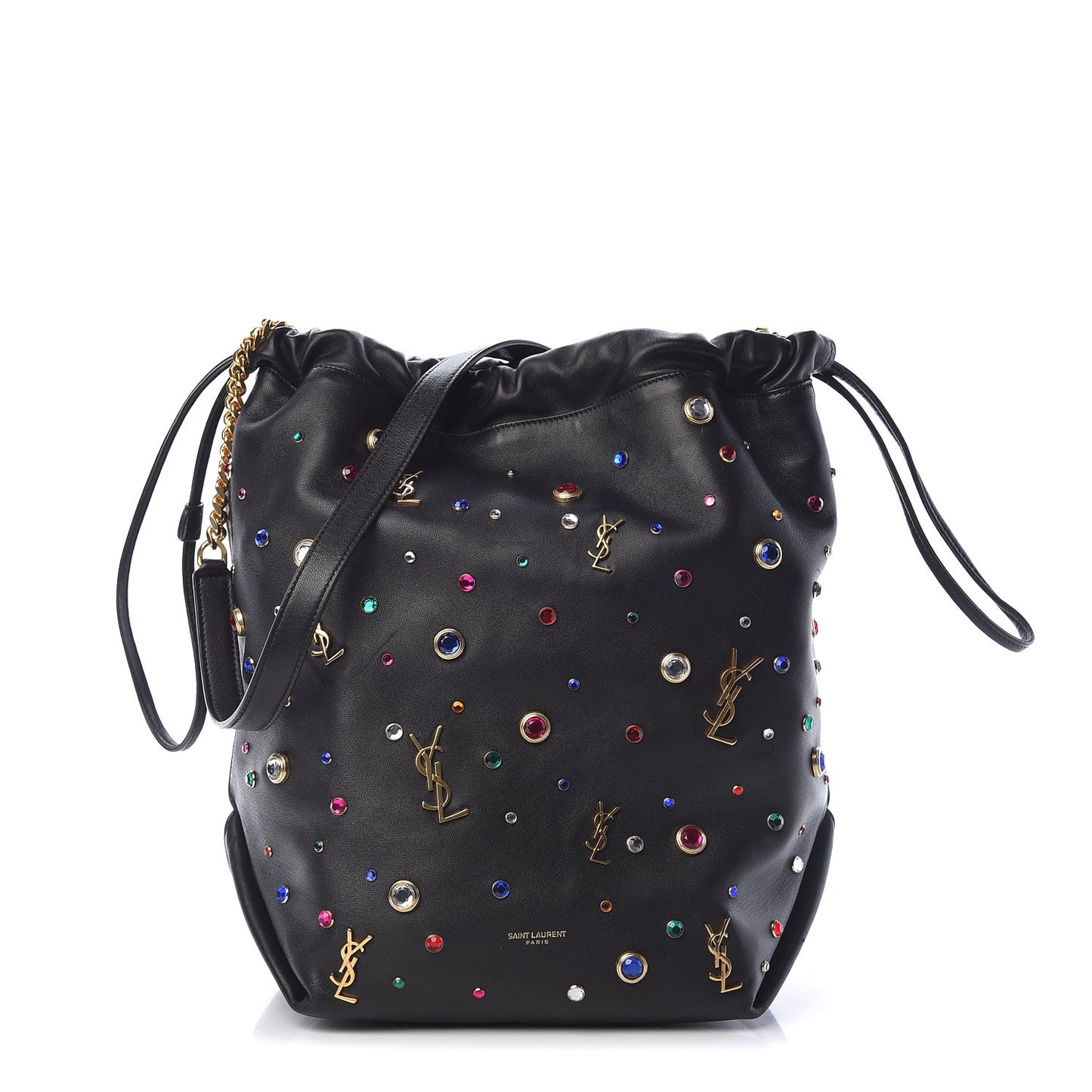 Lambskin Charm Studded Teddy Drawstring Bag Black