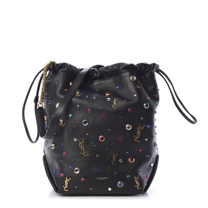 Saint Laurent Lambskin Charm Studded Teddy Drawstring Bag Black 1 of 10
