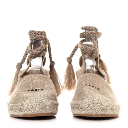 Christian Dior Canvas Embroidered Granville Ankle Tie Espadrille Wedges 39 Cream 2 of 7