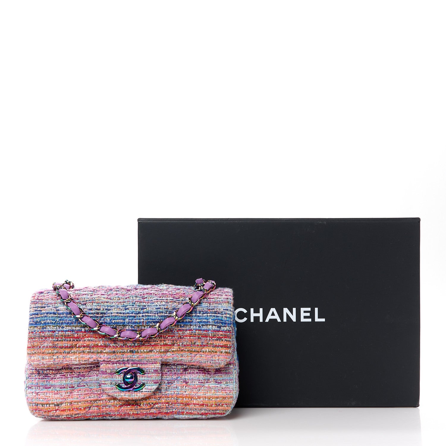 Chanel Tweed Quilted Mini Rectangular Flap Blue Pink Orange 12 of 12