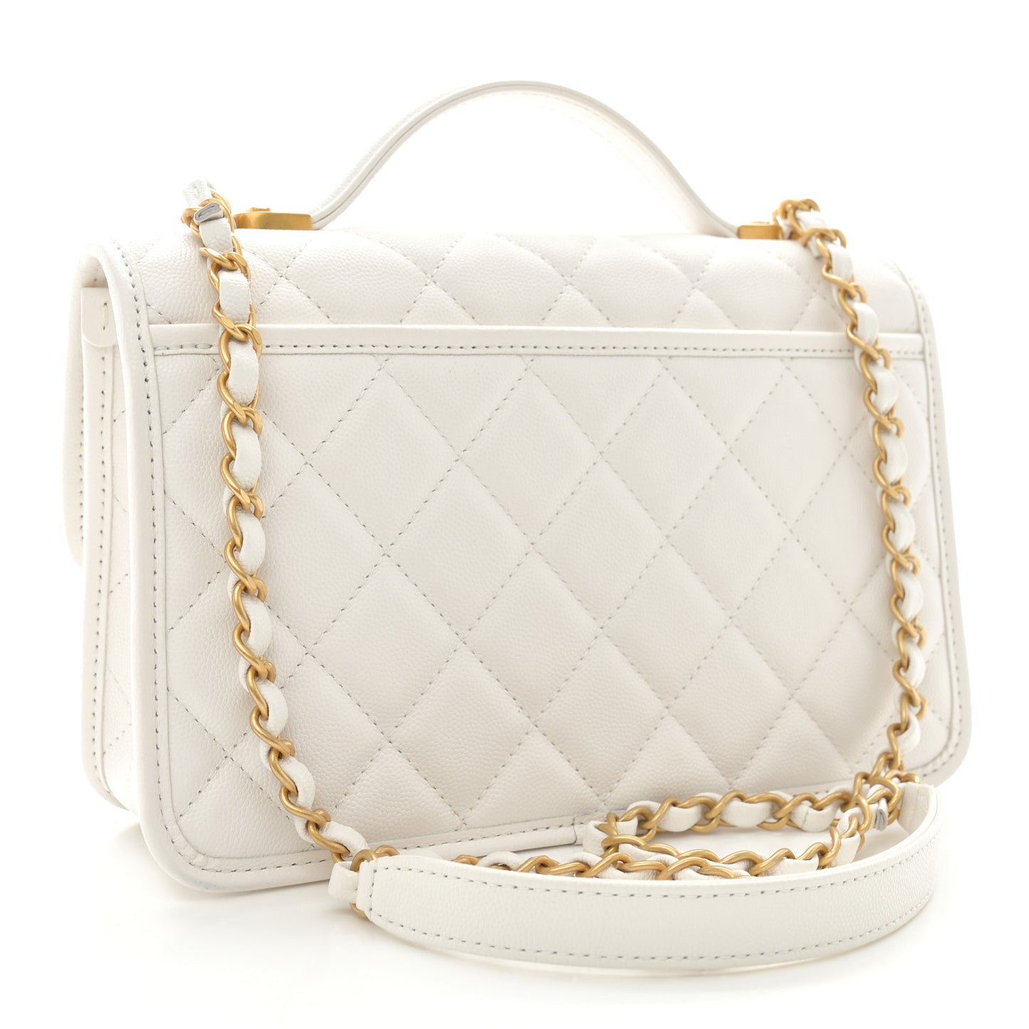 Caviar Quilted School Memory Small Top Handle Flap White