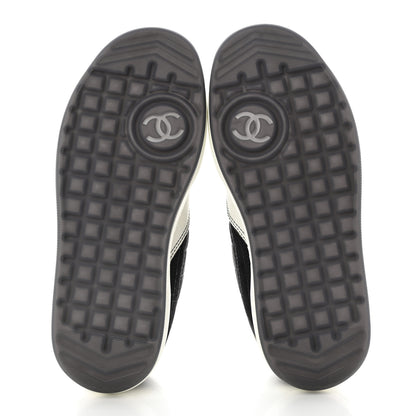 Chanel Suede Fabric Calfskin Womens CC Sneakers 36 Black White 5 of 10