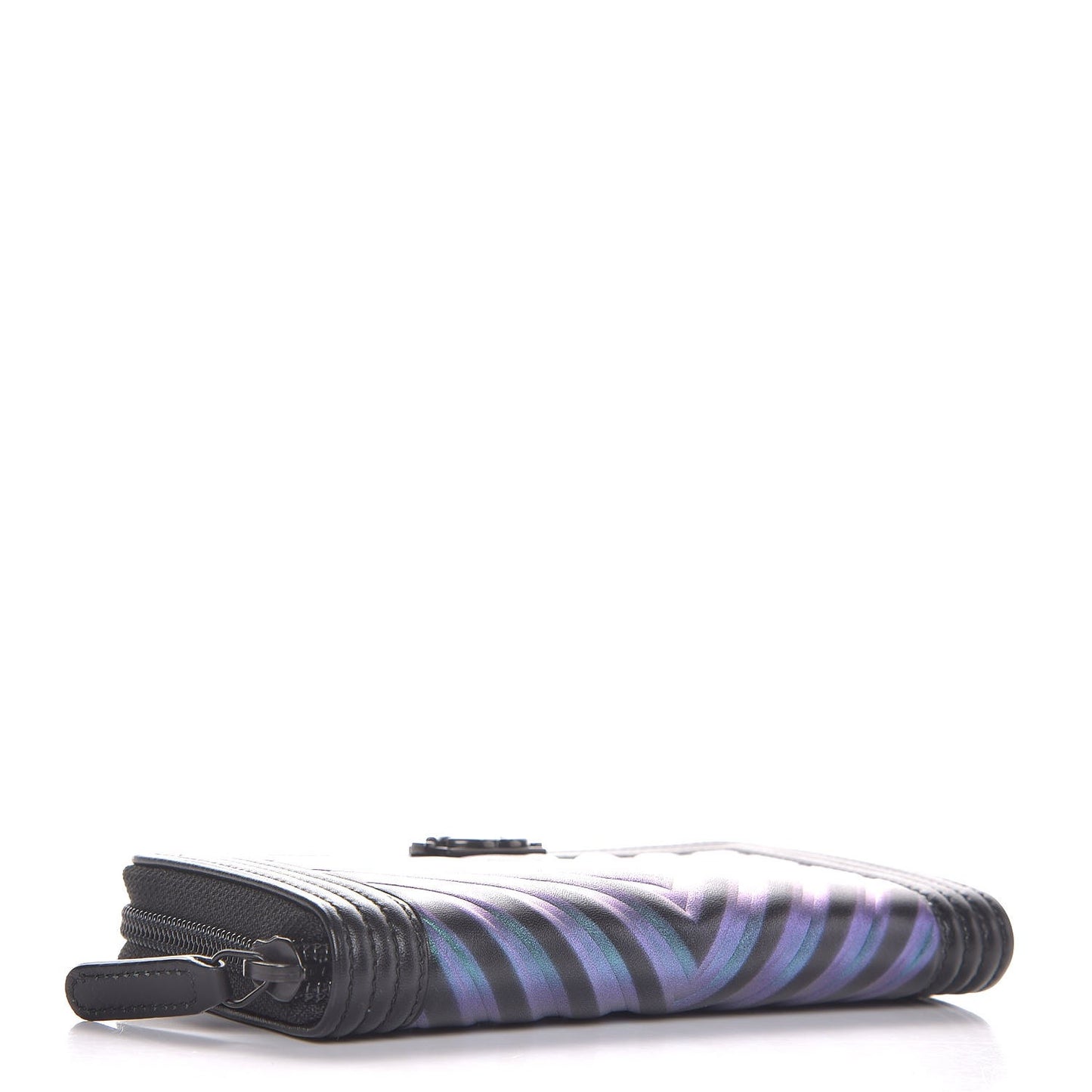 Calfskin Painted Chevron Embossed Small Boy Zip Wallet Black