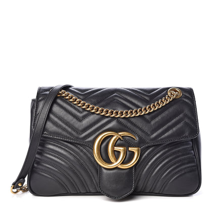 Gucci Calfskin Matelasse Medium GG Marmont Shoulder Bag Black 1 of 11