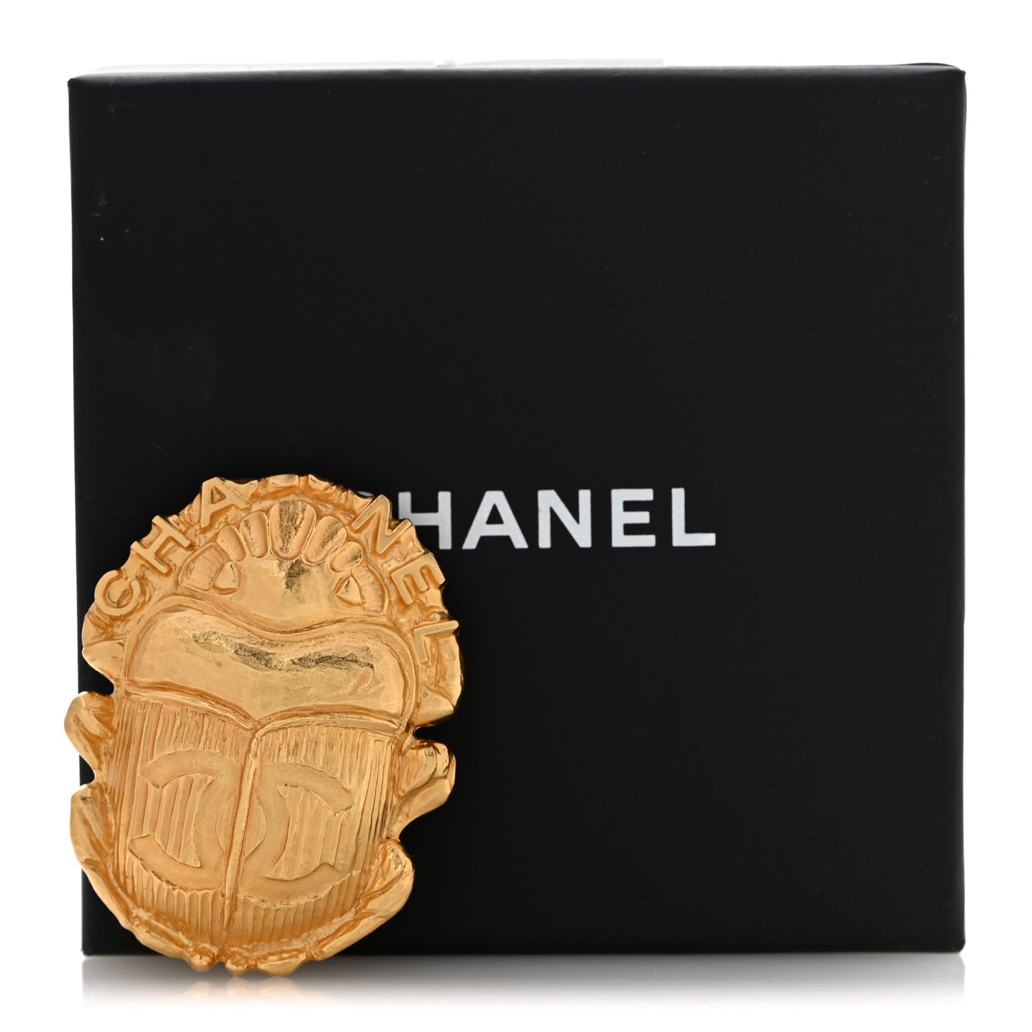 Metal Scarab CC Brooch Gold