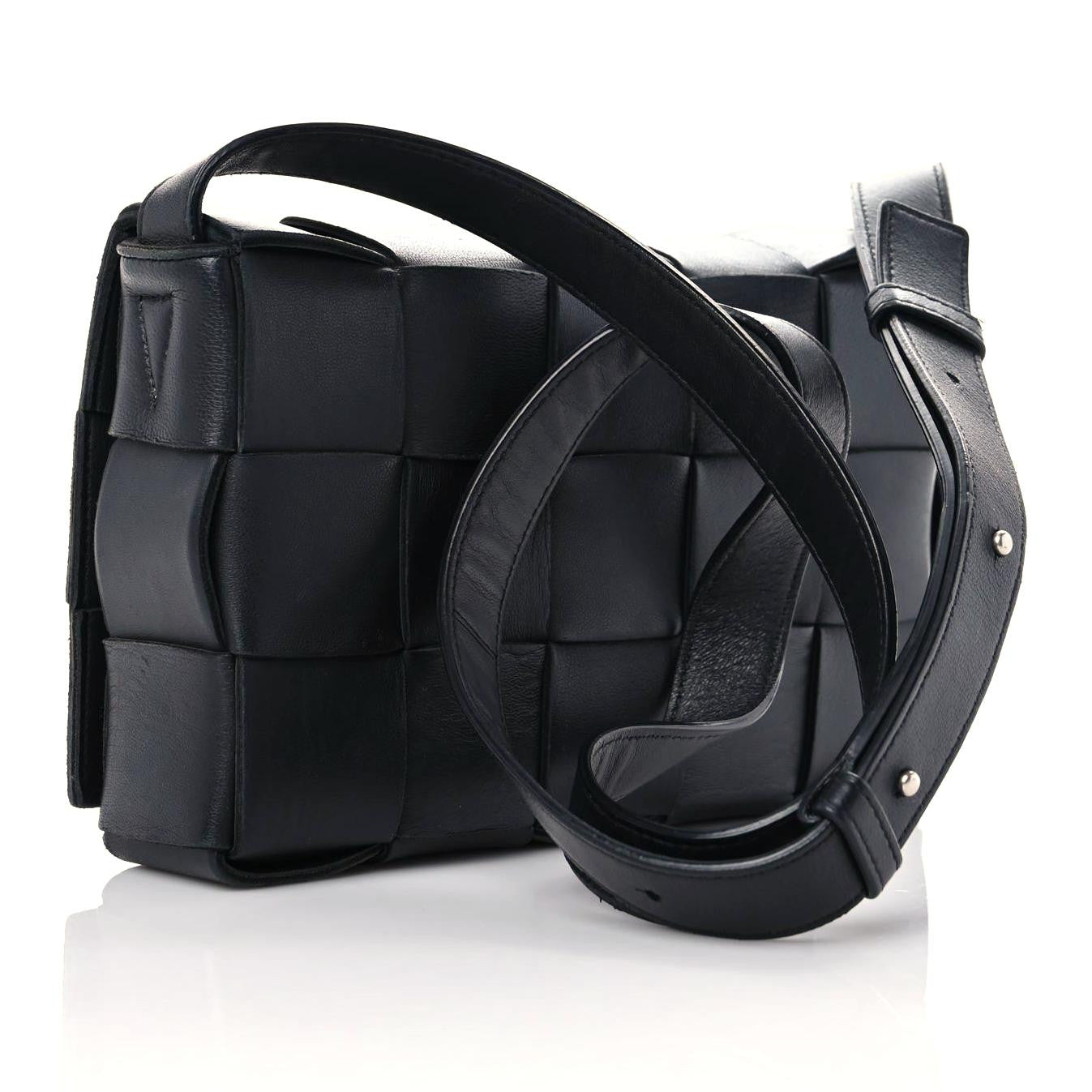 Lambskin Maxi Intrecciato Cassette Crossbody Bag Black