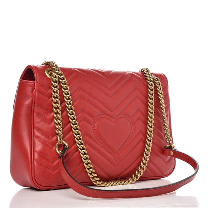 Gucci Calfskin Matelasse Medium GG Marmont Shoulder Bag Hibiscus Red 3 of 7