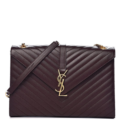 Saint Laurent Grain De Poudre Matelasse Chevron Large Monogram Satchel Rouge Legion 1 of 13