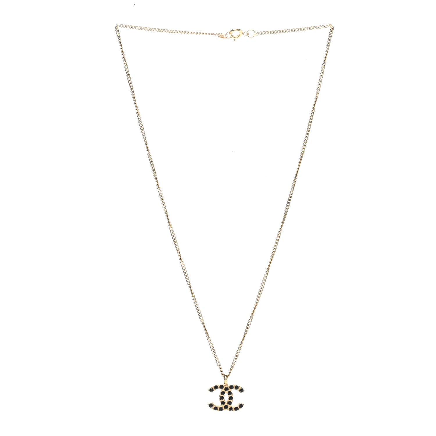Chanel Crystal CC Chain Necklace Gold Black 3 of 5
