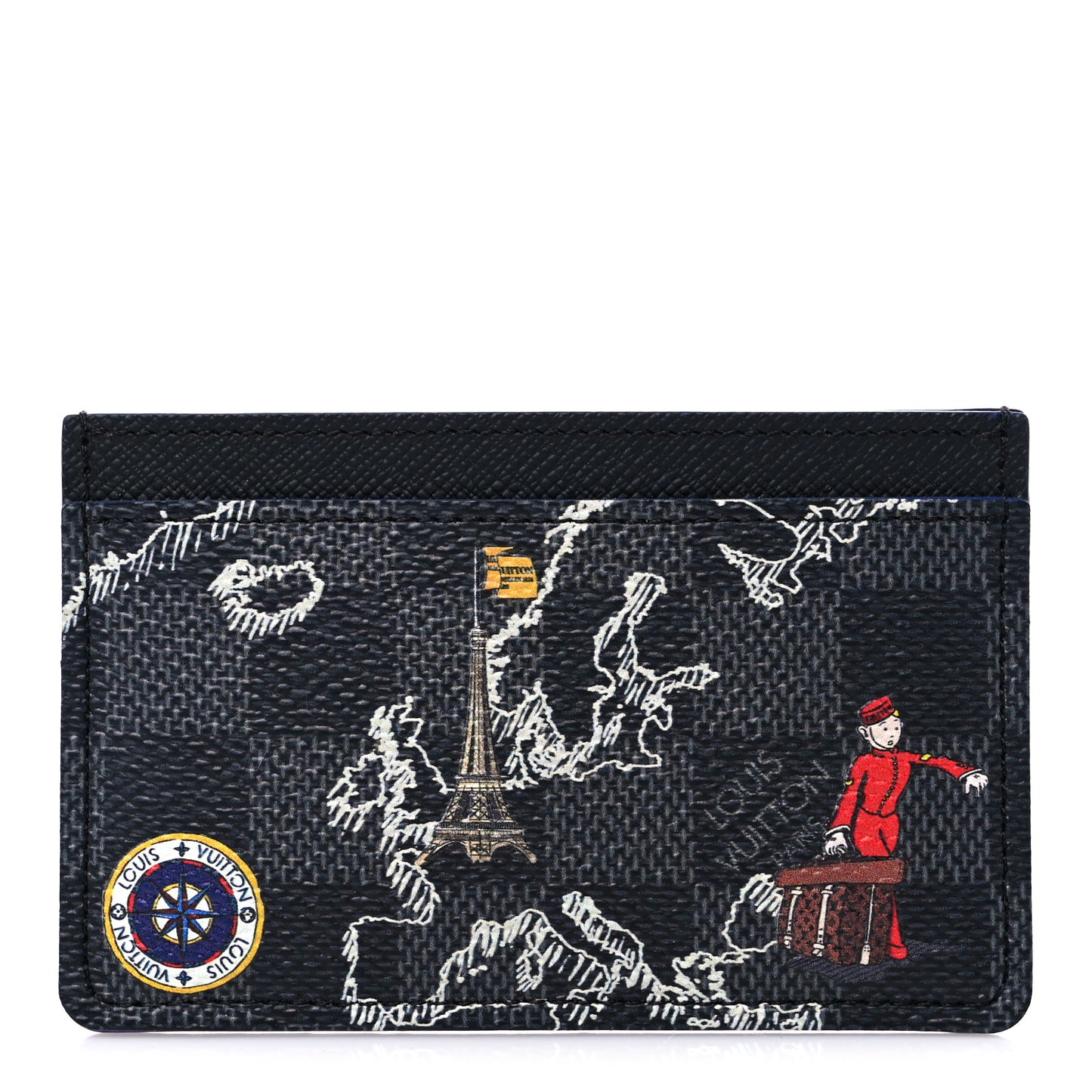 Damier Graphite World Map Porte Cartes Simple