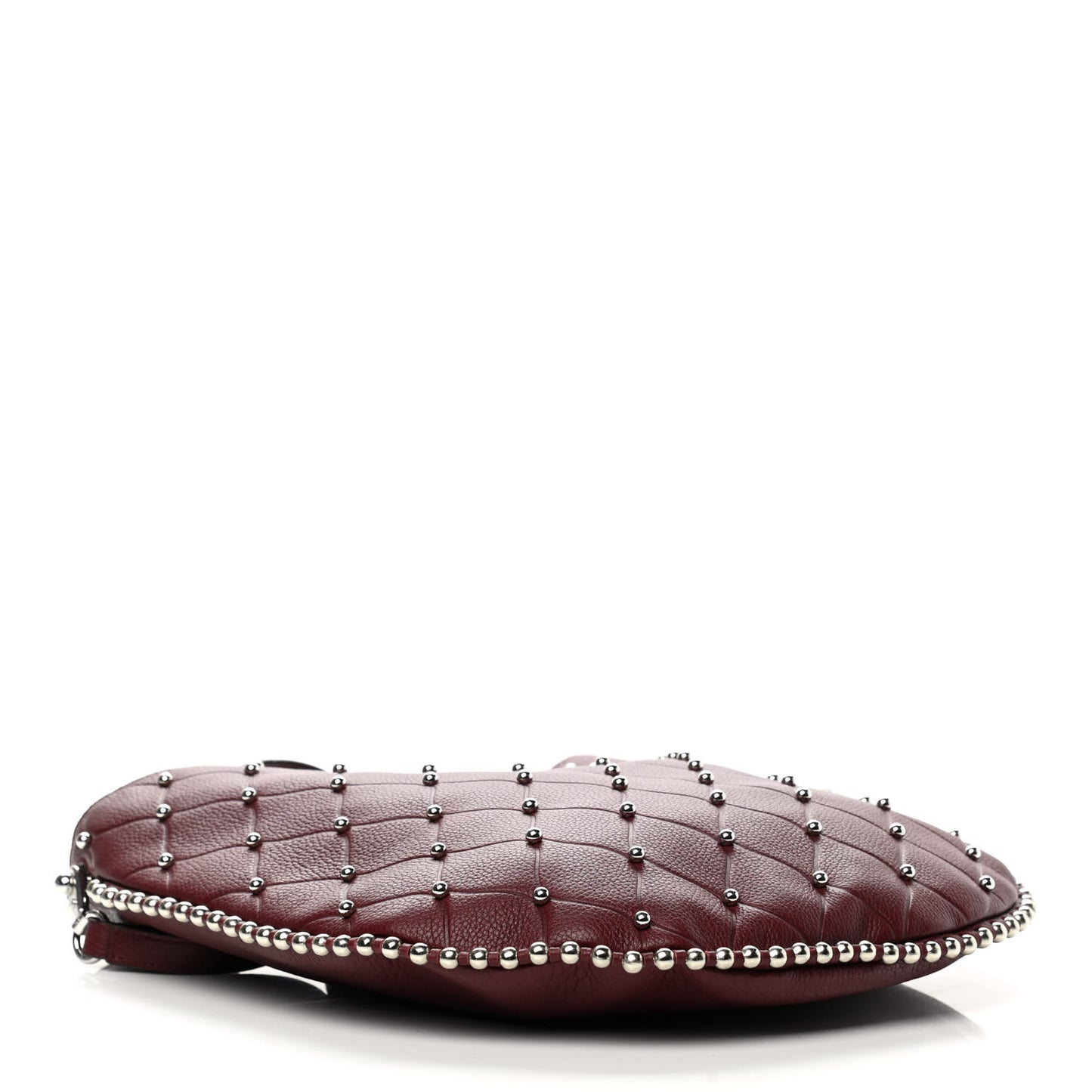 Pebbled Calfskin Studded Roxy Hobo Burgundy