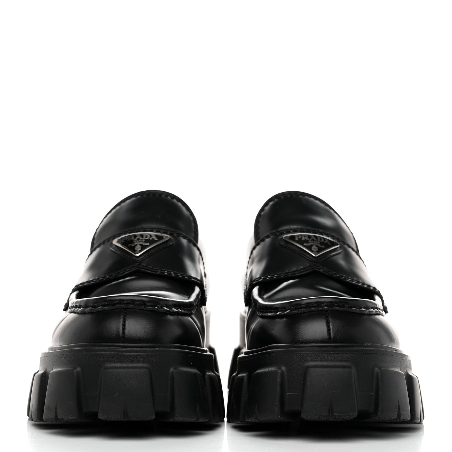 Prada Spazzolato Rois Metal Triangle Logo Mens Monolith 60mm Loafers 6 Black 2 of 8