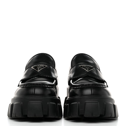 Prada Spazzolato Rois Metal Triangle Logo Mens Monolith 60mm Loafers 6 Black 2 of 8