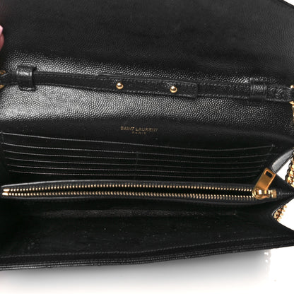 Saint Laurent Grain De Poudre Matelasse Chevron Monogram Chain Wallet Black 5 of 9