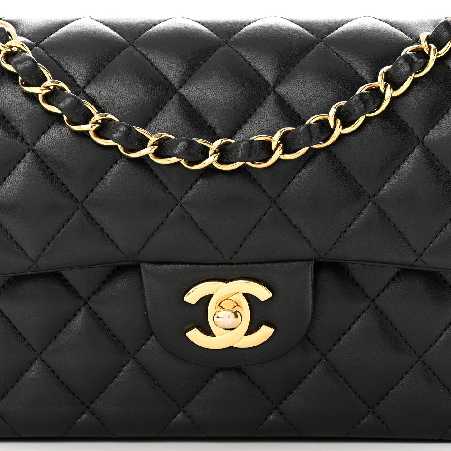 Lambskin Quilted Small Double Flap Black