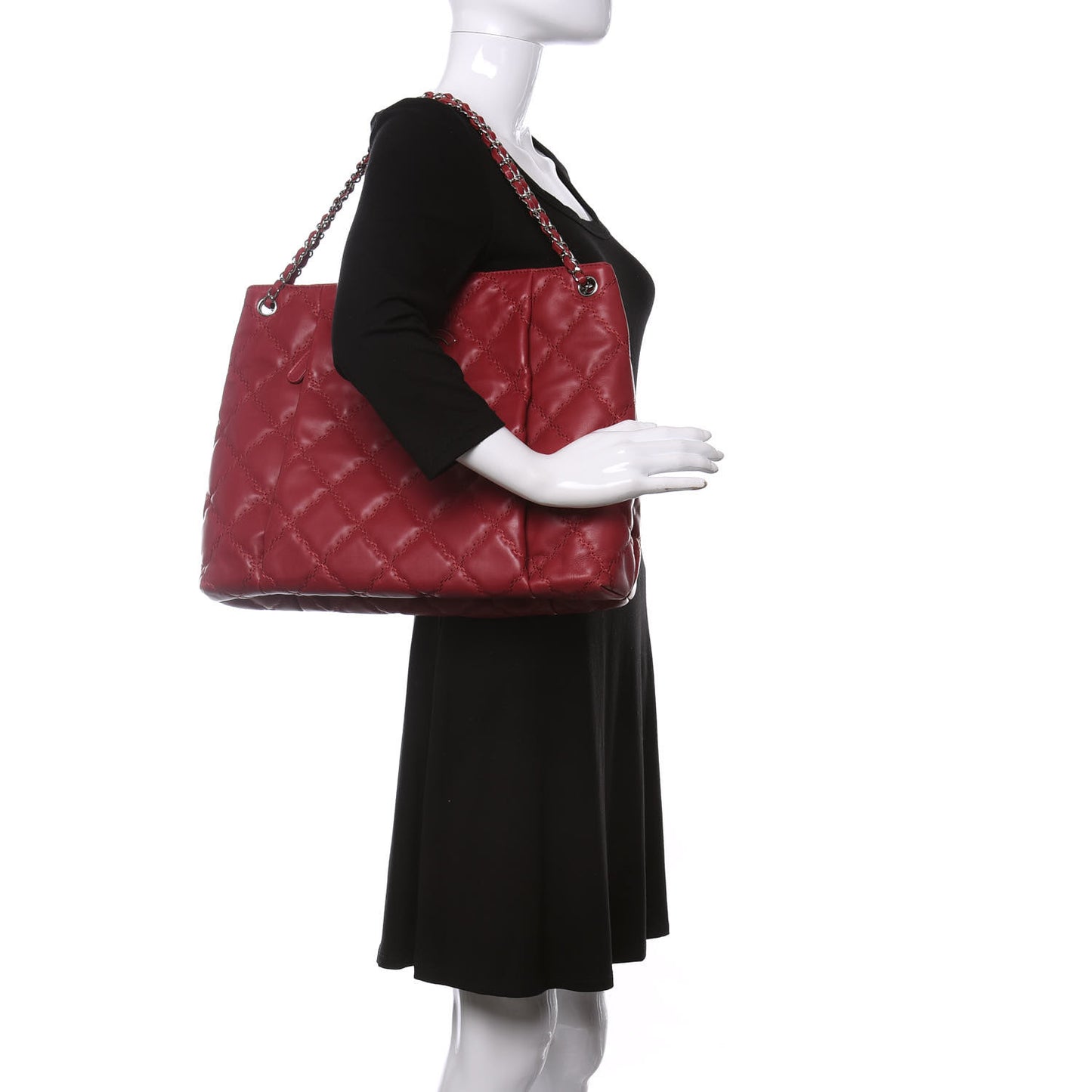 Calfskin Double Stitch Large Hamptons Shopping Tote Red