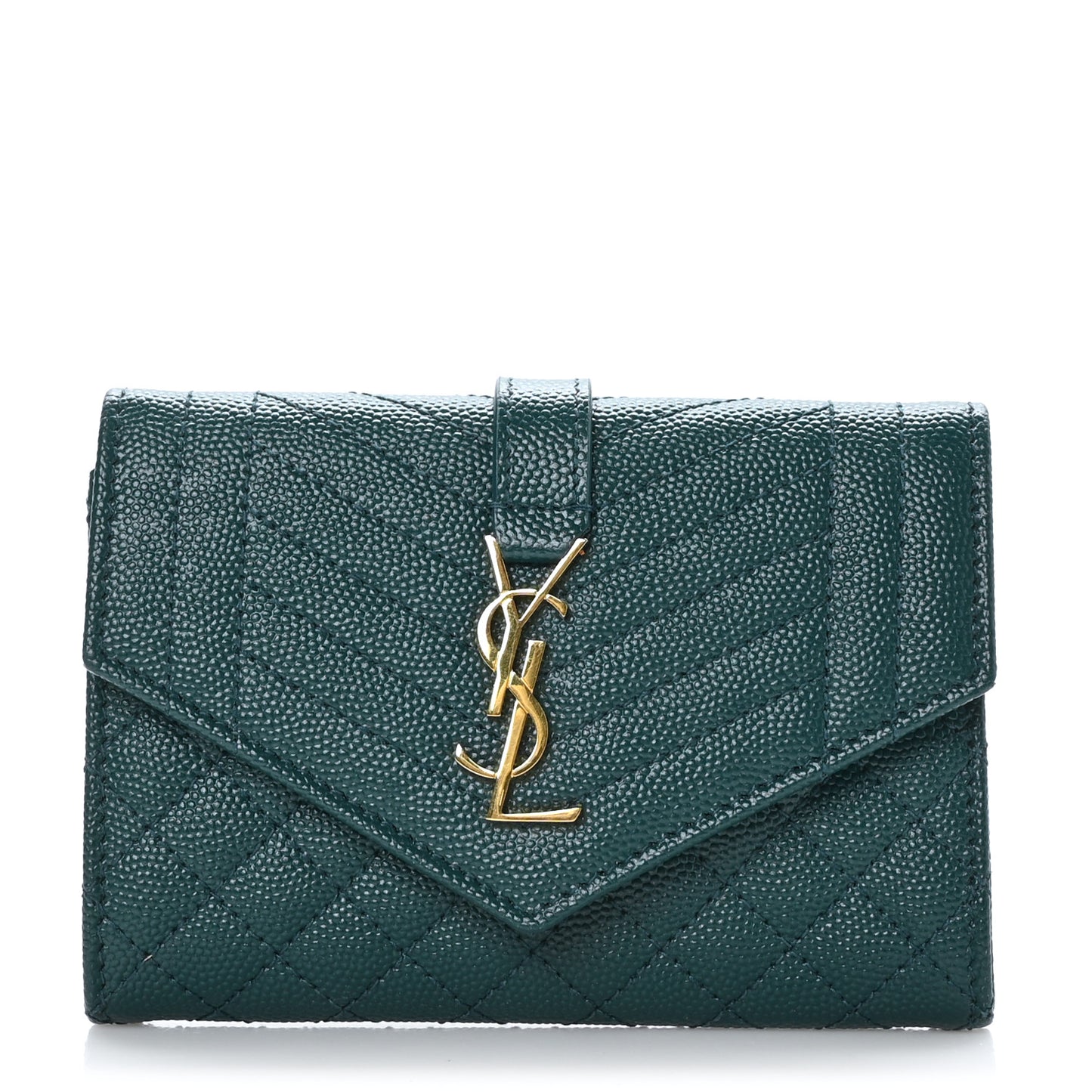 Grain De Poudre Textured Mixed Matelasse Triquilt Small Monogram Envelope Wallet Sea Turquoise
