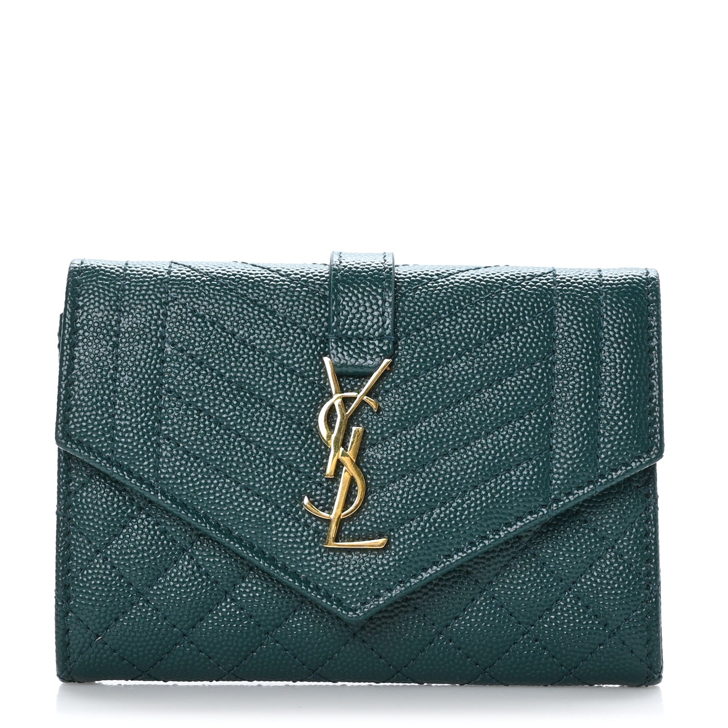 Saint Laurent Grain De Poudre Textured Mixed Matelasse Triquilt Small Monogram Envelope Wallet Sea Turquoise 1 of 7
